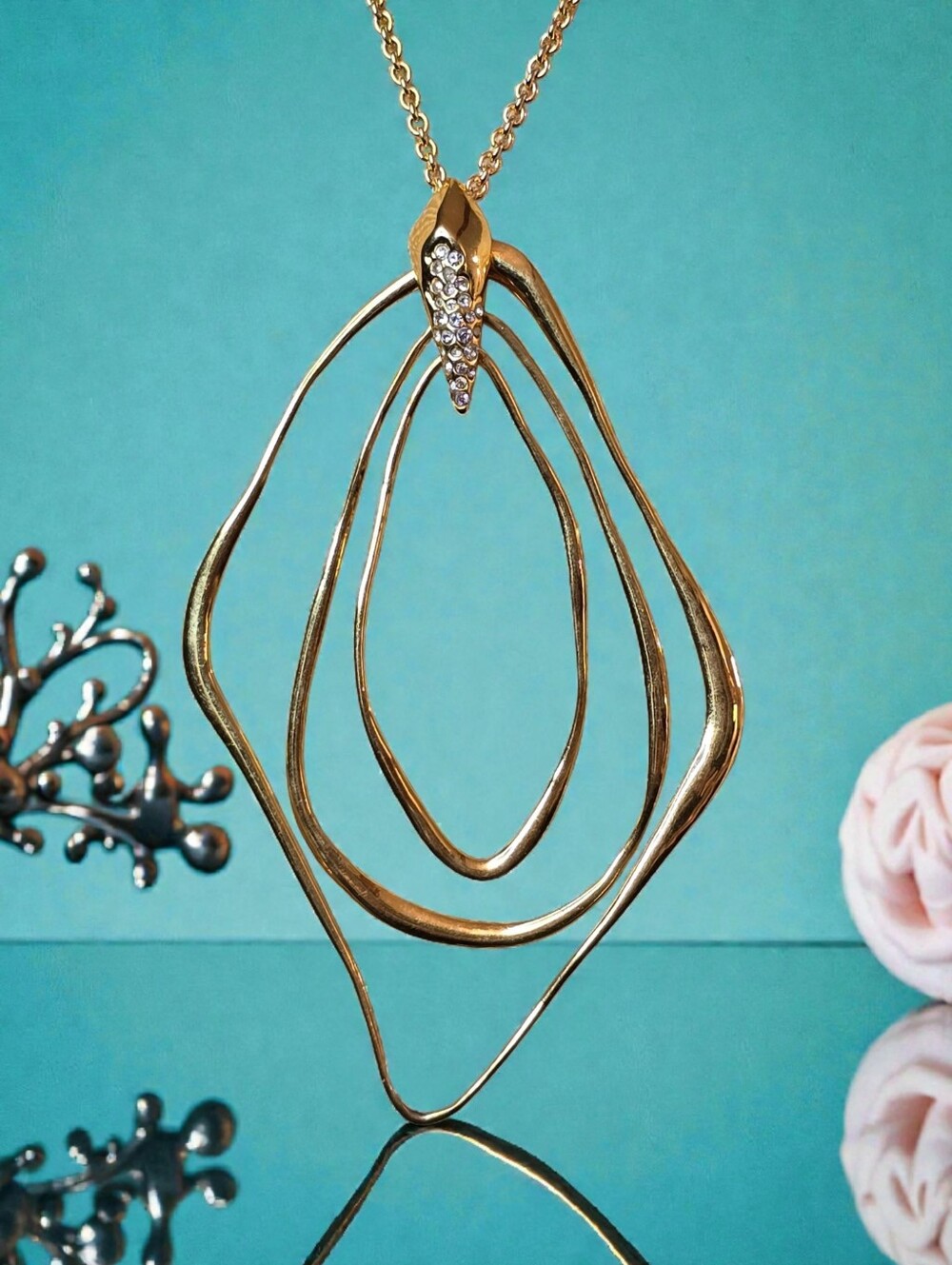 Alexis Bittar "Miss Havisham" Gold Crystal Studded Nested Oval Necklace